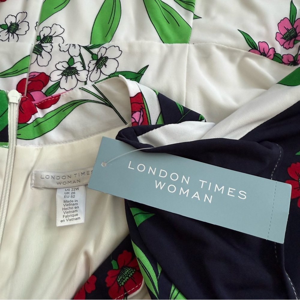 NWT London Times Women's Floral V-Neck Cap-Sleeve Sheath Dress Size 22W - Picture 7 of 16